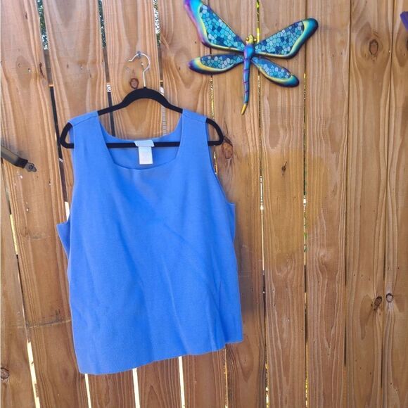 Designer Woman Original Vintage Blue Knit Tank Blouse Women's Plus 3X - Picture 4 of 6